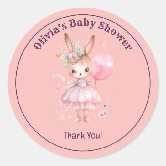 Schattige Roze Konijn Baby shower Ronde Sticker (Voorkant)