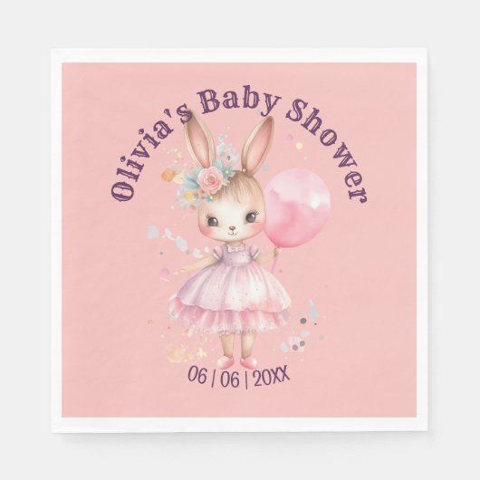 Schattige Roze Konijn Baby shower Servet (Voorkant)