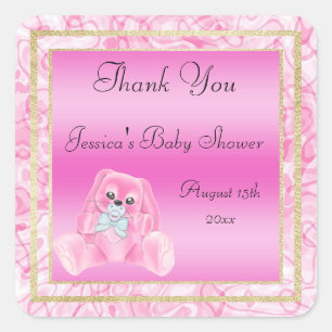 Schattige Roze Konijn Bedankt Baby Shower Vierkante Sticker