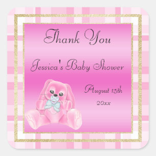 Schattige Roze Konijn Bedankt Baby Shower Vierkante Sticker