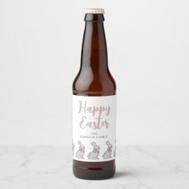 Schattige Roze Konijn Gelukkig Pasen Bier Etiket