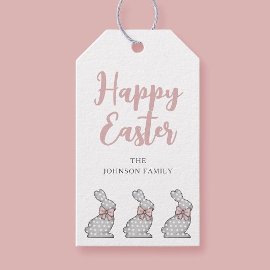Schattige Roze Konijn Gelukkig Pasen Cadeaulabel