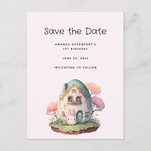 Schattige Roze Konijn Kawaii Stijl Bewaar de Datum Uitnodiging Briefkaart (Voorkant)