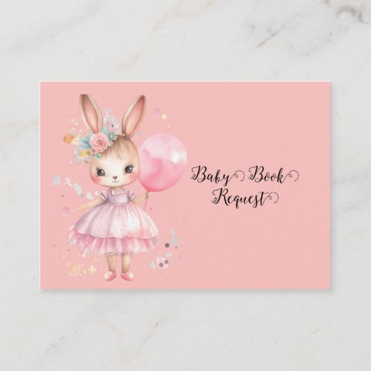 Schattige Roze Konijn met Ballon Baby Boek Aanvraa Informatiekaartje (Achterkant)