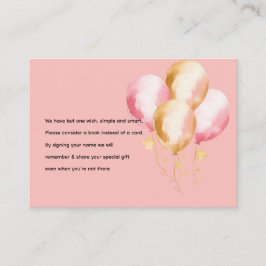 Schattige Roze Konijn met Ballon Baby Boek Aanvraa Informatiekaartje