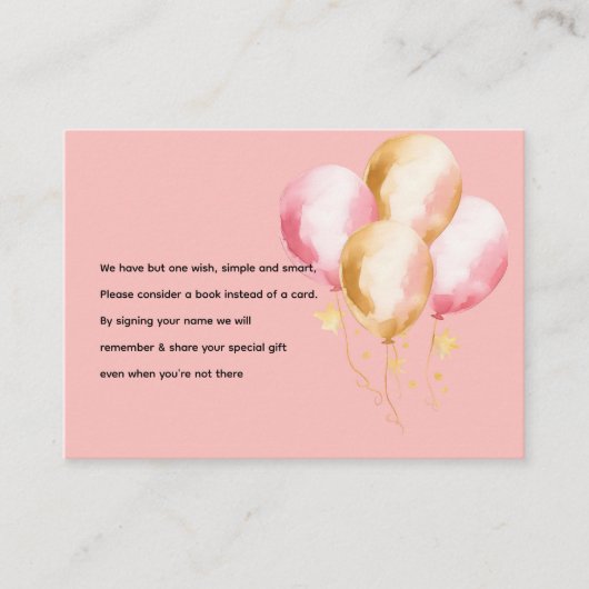 Schattige Roze Konijn met Ballon Baby Boek Aanvraa Informatiekaartje (Voorkant)