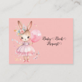 Schattige Roze Konijn met Ballon Baby Boek Aanvraa Informatiekaartje