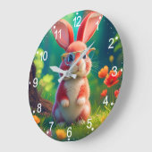 Schattige roze konijn op groen gras-47567 grote klok (Hoek)