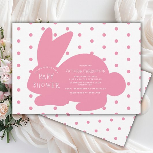 Schattige roze konijn Polkadots Baby shower Kaart