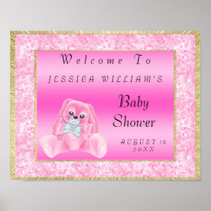 Schattige Roze Konijn "Welkom" Poster