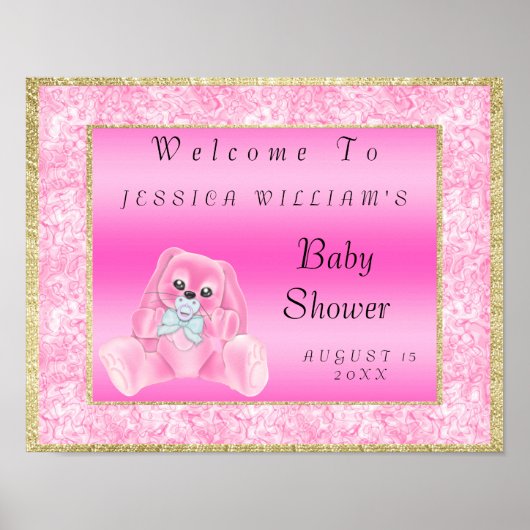 Schattige Roze Konijn "Welkom" Poster (Voorkant)