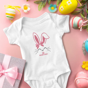 Schattige roze konijnenlint eerste paasmeisje romper