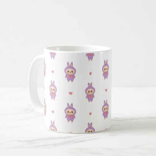 Schattige roze konijnenmonster met hart - Kawaii L Koffiemok (Voorkant links)