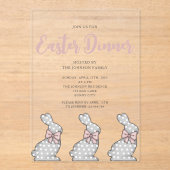 Schattige roze konijnenpaasdiner acryl uitnodigingen (Voorkant)