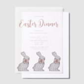 Schattige roze konijnenpaasdiner vellum uitnodigingen (Offset)