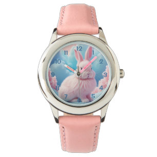 Schattige roze konijntje Snoep wolken Horloge