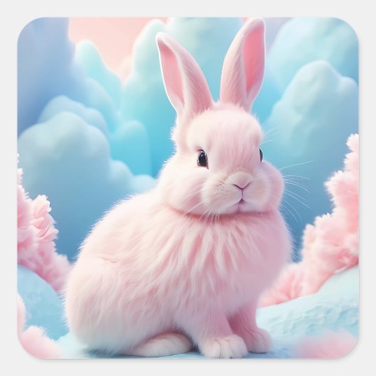 Schattige roze konijntje Snoep wolken Vierkante Sticker (Voorkant)