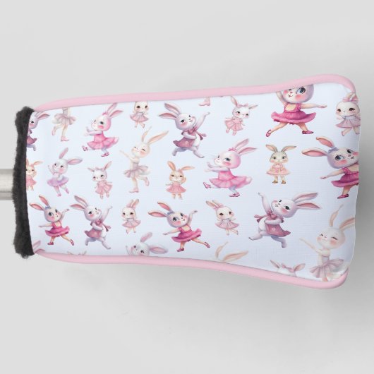 Schattige roze konijntjes danspatroon golfheadcover (Voorkant)