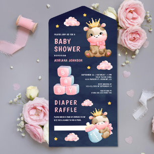 Schattige Roze Koningin Cowgirl Navyblauwe Baby Sh All In One Uitnodiging