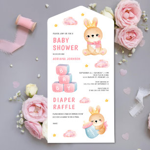 Schattige Roze Koningin Konijn Meisje Baby Shower All In One Uitnodiging
