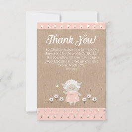 Schattige roze lam meisje Baby shower dank u kaart