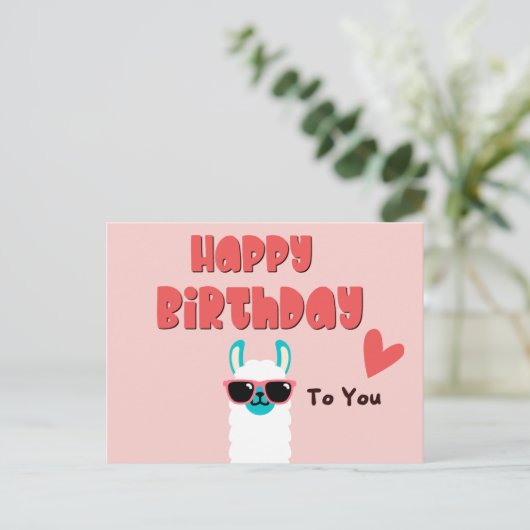 Schattige roze lama in een bril verjaardag  briefkaart (Staand voorkant)