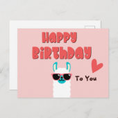 Schattige roze lama in een bril verjaardag  briefkaart (Voorkant / Achterkant)