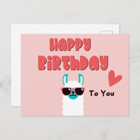 Schattige roze lama in een bril verjaardag  briefkaart (Voorkant / Achterkant)