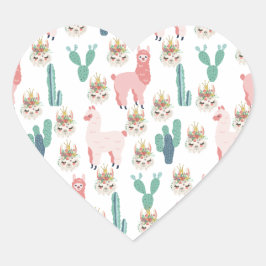 Schattige Roze Lama's en Groene Cactus Hart Sticker