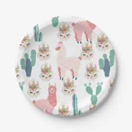 Schattige Roze Lama's en Groene Cactus Papieren Bordje