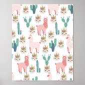 Schattige Roze Lama's en Groene Cactus Poster (Voorkant)