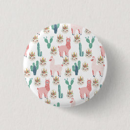 Schattige Roze Lama's en Groene Cactus Ronde Button 3,2 Cm