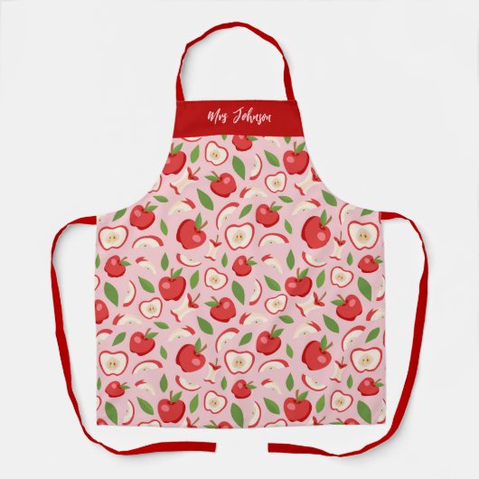 Schattige Roze Leraar Appelpatroon Schort (Voorkant)