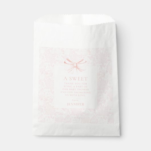 Schattige roze lief dank u boog baby meisje douche bedankzakje (Voorkant)