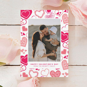 Schattige roze liefdesharten foto Valentijnsdag Feestdagenkaart