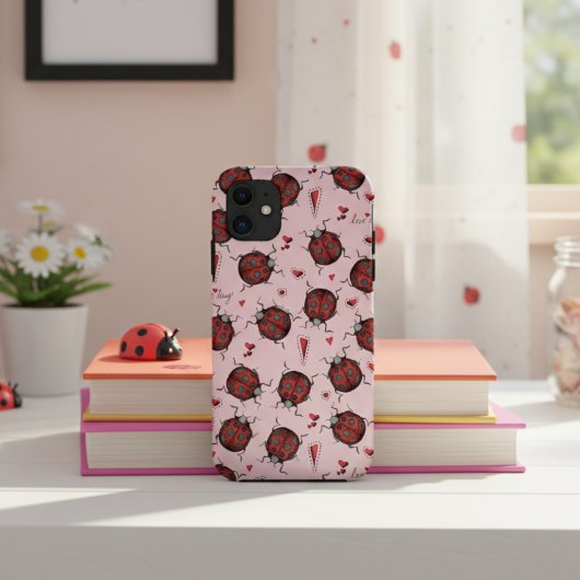 Schattige roze lieveheersbeestje harten liefde bug Case-Mate iPhone case