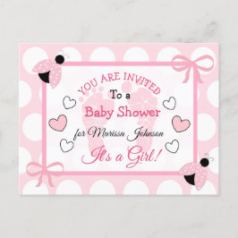 Schattige Roze lieveheersbeestje Meisje Baby showe Briefkaart