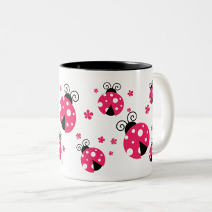 Schattige Roze Lieveheersbeestjes en Bloemen Tweekleurige Koffiemok