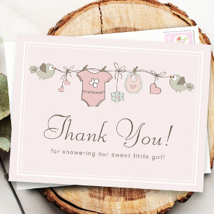 Schattige roze lijn   Baby shower Hartelijk dank Briefkaart