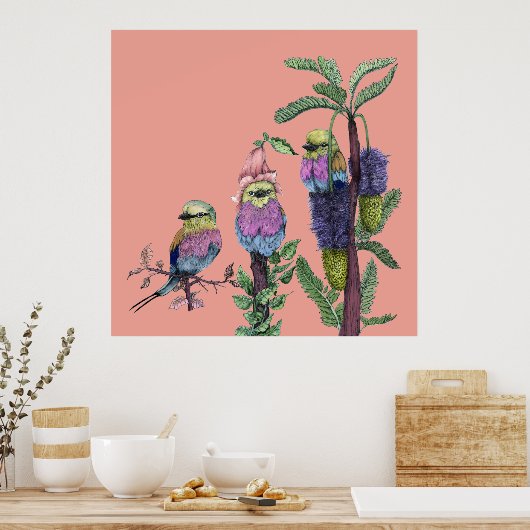 Schattige Roze Lila Breasted Roller African Bird Poster (Keuken)