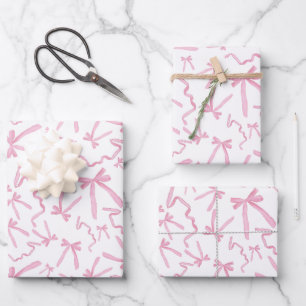 Schattige Roze Lint Bogen Patroon Gift Inpakpapier Vel