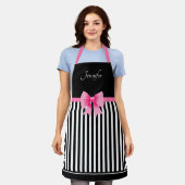 Schattige Roze Lint Zwart Wit Streepjespatroon Schort (Gedragen)