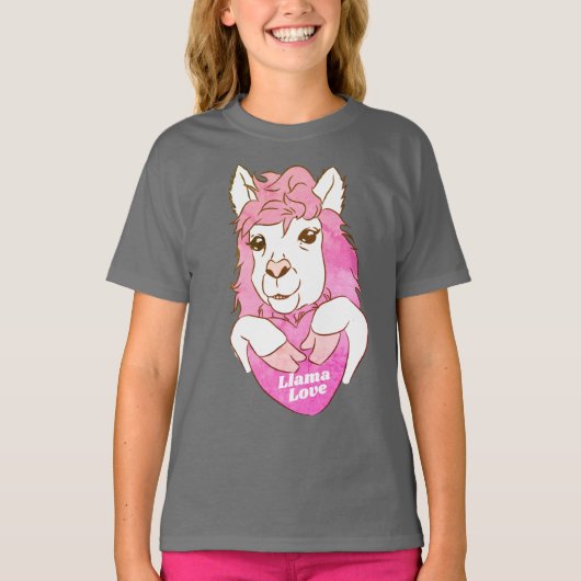 Schattige Roze Llama Schets & Hart T-shirt (Voorkant)