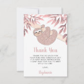 Schattige roze luiaard Baby shower Bedankkaart (Voorkant)