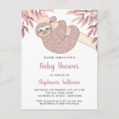 Schattige roze luiaard Baby shower Uitnodiging Briefkaart (Voorkant)