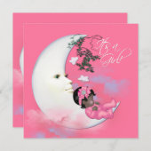 Schattige Roze Maan Baby Meisje Douche Kaart (Voorkant / Achterkant)