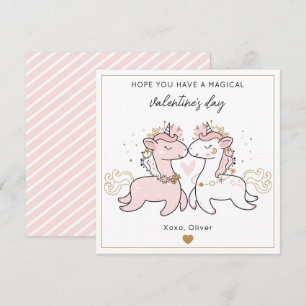 Schattige Roze Magische Eenhoorn Kinderen Valentij Notitiekaartje