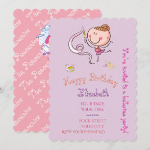 Schattige Roze Mauve Regenboog Stokfiguur Ballerin Kaart