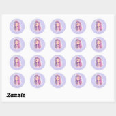 Schattige roze meisje 3, gepersonaliseerd ronde sticker (Vel)