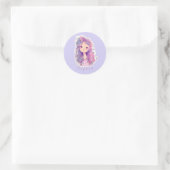 Schattige roze meisje 3, gepersonaliseerd ronde sticker (Tas)